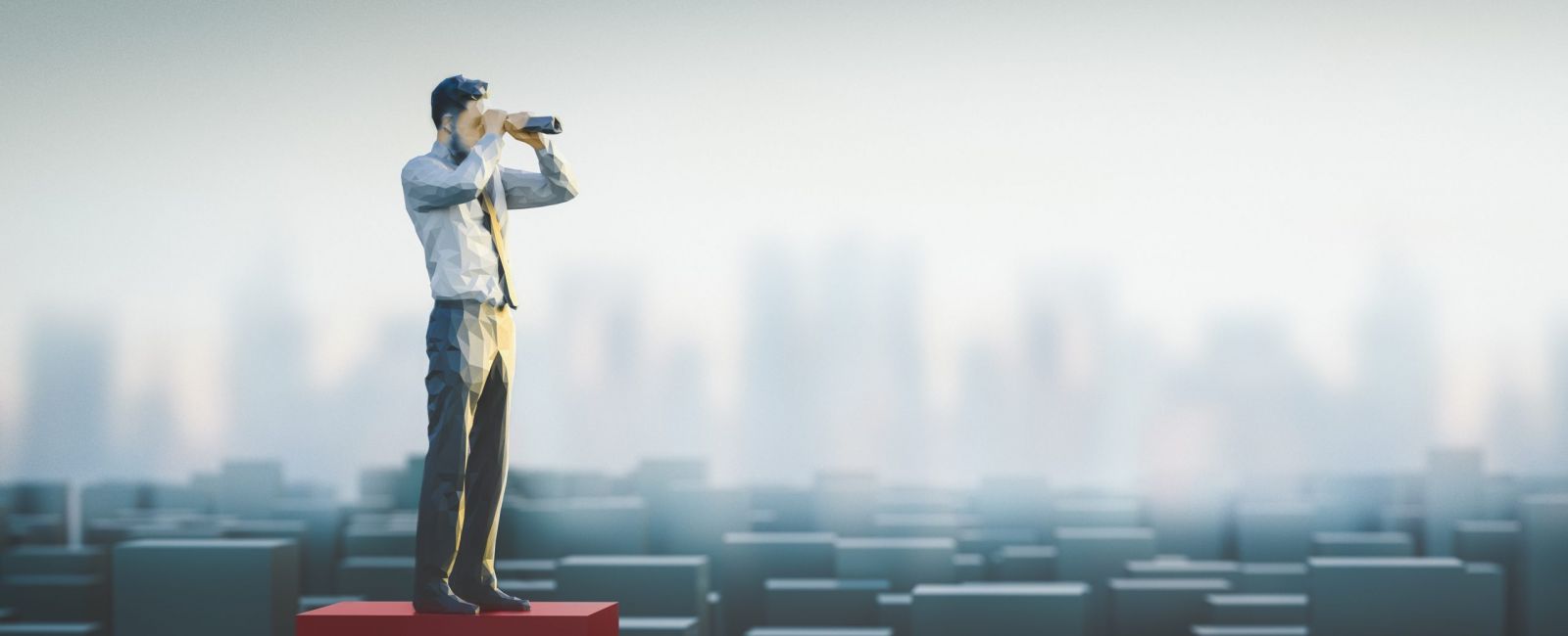 Mann sieh mit Fernglas in die Ferne